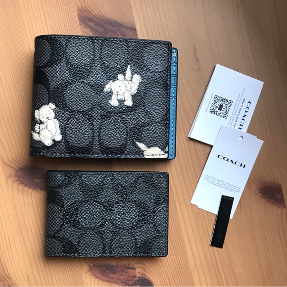 🐶 ❤️ Coach 3 In 1 Wallet In Signature Canvas With Happy Dog Print - Picture 1 of 10